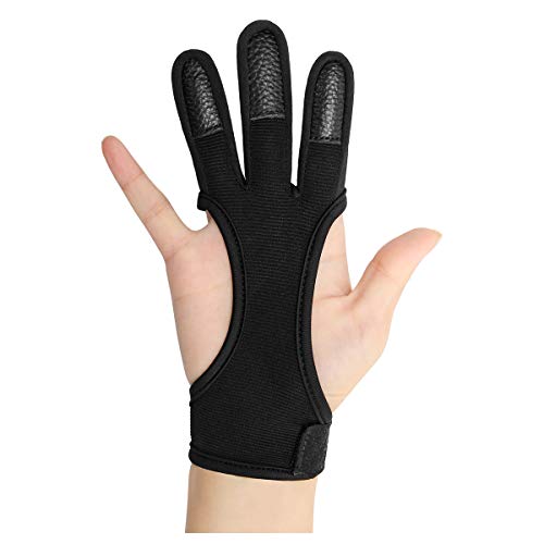 Archery Shooting Glove - Three Finger Leather Protective Gloves - Small