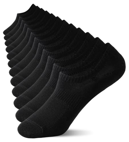 No Show Socks for Women - Thin Cotton Non-Slip - 6 Pairs, Black
