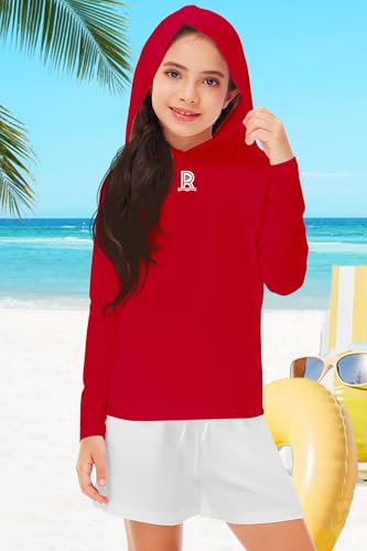 Kids Sun Shirt Rash Guard - Quick Dry Athletic Hoodie 11-12 Years / Red