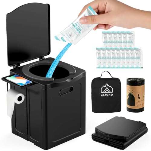 Black Portable Adult Camping Toilet Folding with Carry Bag, Sturdy & Lightweight