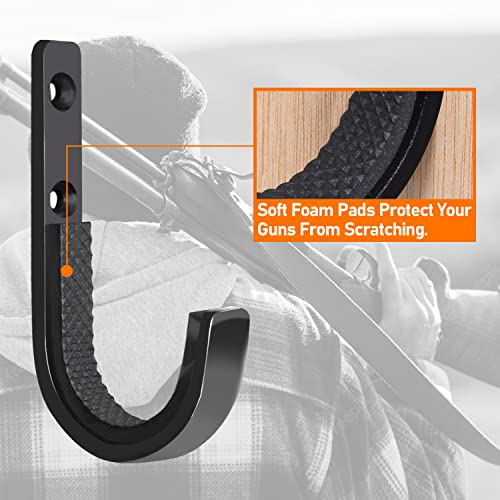 Heavy Duty Steel Gun Rack Wall Mount - Horizontal Shotgun Hooks - Black - 1 Pair