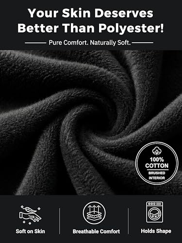 X-Large Black Cotton Hoodie for Men - Heavyweight Fleece Pullover Sweatshirt