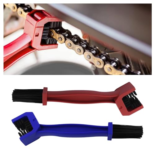 Motorcycle Chain Cleaning Kit - 2PCS Double-Ended Brush Set (Red & Blue)