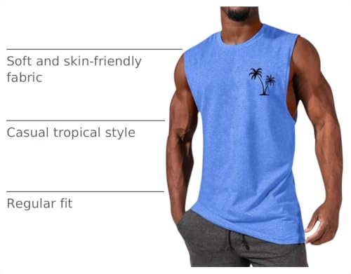 ONLYSTORY Men's Sleeveless Tank Top Casual Summer Muscle Gym T-Shirt - Blue Black Palm, X-Large