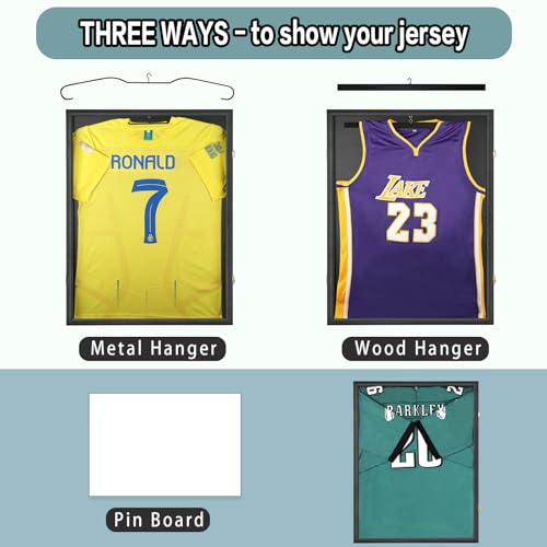Jersey Frame Display Case - Large Shadow Box with UV Protection, Lockable, Fits Most Sports Jerseys