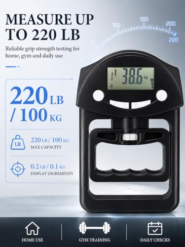 KYTO Digital Hand Grip Strength Tester - 220 Lb/100 Kg Fitness & Rehab Dynamometer