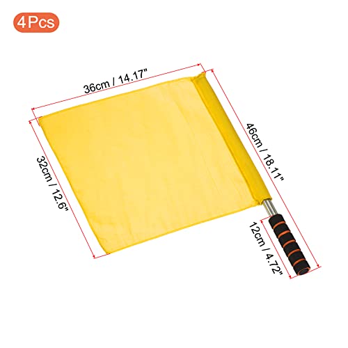 Referee Flags Set - 4 Pack Yellow with Stainless Steel Poles