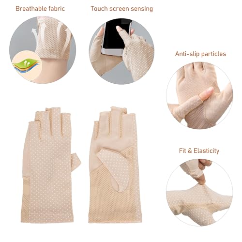 Cotton Fingerless Driving Gloves for UV Protection - Beige