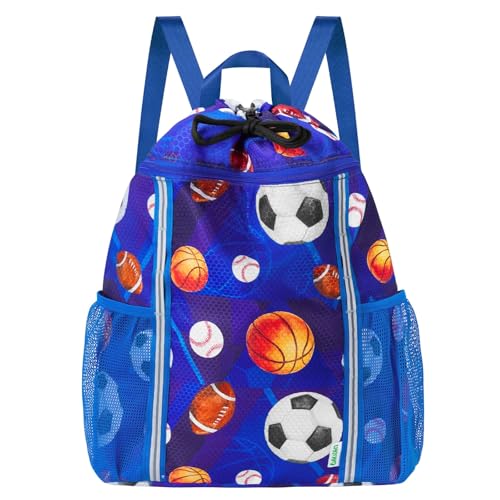WAWSAM Ball Kids Drawstring Backpack with 2 Bottle Pockets & Reflective Strips