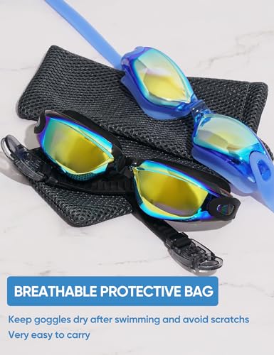 Careula Kids Swim Goggles 2 Pack for Ages 3-8 Anti-Fog Child Pool Goggles - Black & Blue Aqua