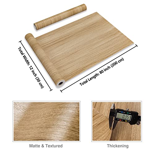 CRE8TIVE Thick Brown Wood Contact Paper Peel and Stick Wood Wallpaper 12"x80" Textured Removable Self Adhesive Wood Grain Contact Paper for Countertops Waterproof Wood Vinyl Wrap for Kitchen Cabinets
