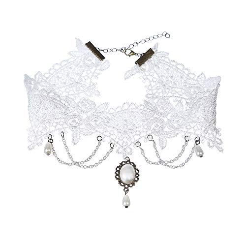 Romantic White Lace Pearl Pendant Necklace with Tassels - Bridal Jewelry