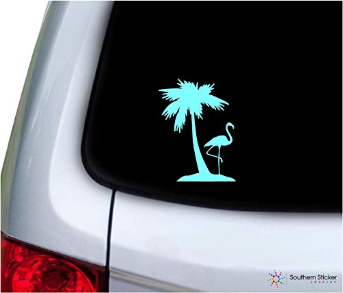 Flamingo Palm Tree Laptop Sticker - 3.9x5.2 inches, Mint