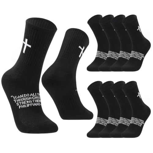 Christian Cross Socks with Bible Verse - Black, 4 Pairs