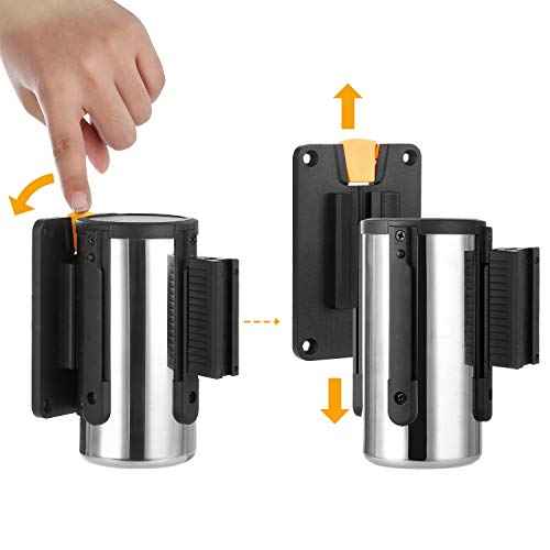 Wall Mounted Retractable Belt Barrier, Stainless Steel Rope Safety barriers with 6.5ft red Belt, Barking System Supported