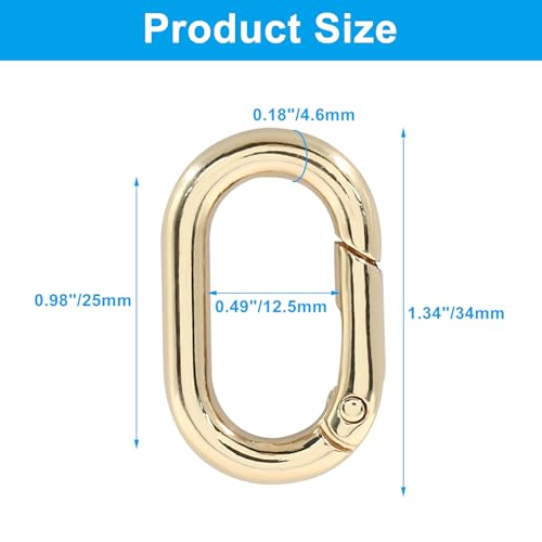 Small Oval Carabiner Clip - Metal Spring-Loaded Keychain Hook - Gold, 4 Pack