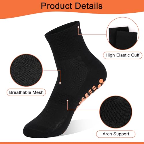GRPSKCOS Non Slip Socks for Men - 3 Pairs Anti-Skid House Slippers, Black Gray Navy, Size 9-11