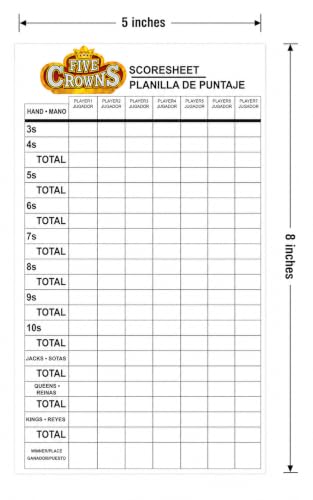 5 Crowns Scorecard Pad - 130 Page Bilingual Score Sheets for 7 Players