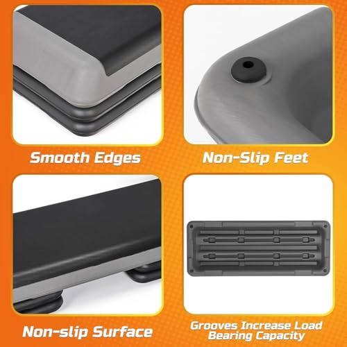 Adjustable Aerobic Step Platform - 43" Fitness Stepper - Grey