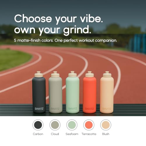 SHVITZ 24oz Soft-Touch Sports Water Bottle with One-Hand Spout - BPA Free (Seafoam)