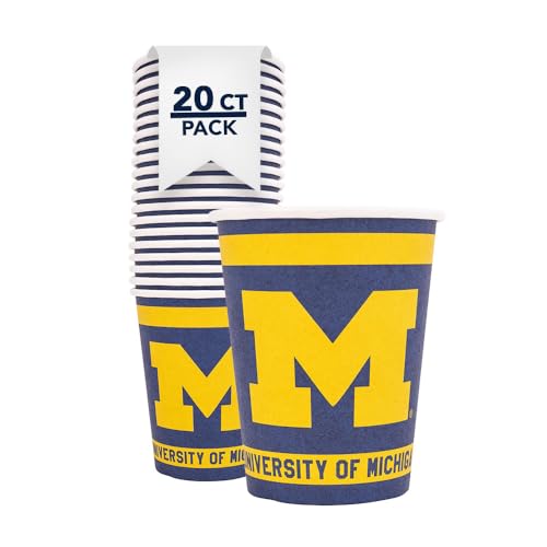 University of Michigan Paper Cups - 20 Count, 9 Oz Disposable