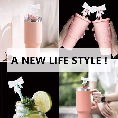 Glitter White Bow Straw Covers for 30 & 40 oz Tumblers - 3 Pcs Set