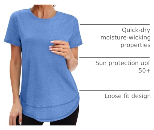XIEERDUO Women's Sun Protection Workout Top Blue Large UPF 50+ Quick Dry S-3XL