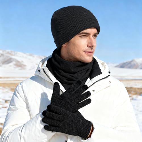 Winter Hat, Neck Gaiter & Gloves Set - Black Thermal Accessories