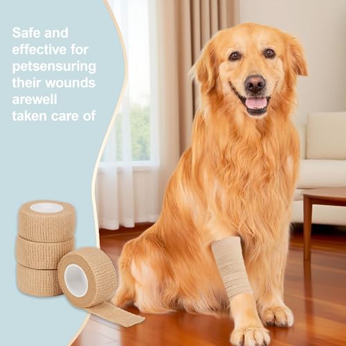 Self-Adhesive Bandage Wrap - 1 Inch x 5 Yards, 6 Pack - Beige Athletic Tape