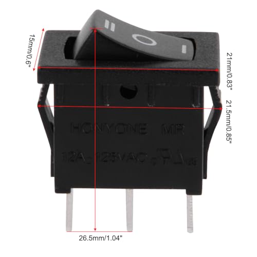 3-Position On-Off-On Toggle Rocker Switch - Black AC125V/12A