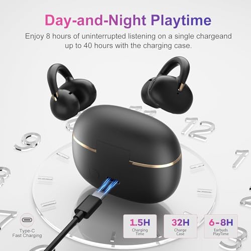 OHAYO Open-Ear Clip-On Headphones for Glasses Wearers, 40H Battery, Bluetooth 5.4, 4.7g
