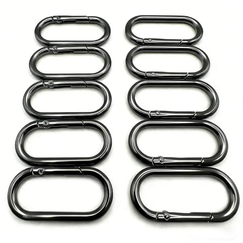 10 Pack 1.57 Inch Oval Metal Carabiner Clips - Black
