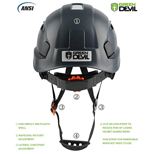 GREEN DEVIL Safety Helmet Hard Hat Adjustable Lightweight Vented ABS Work Helmet 6-Point Suspension ANSI Z89.1 Approved Ideal for Industrial & Construction