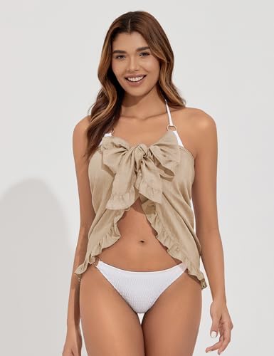 Tournesol Women's Sheer Bikini Cover Up Sarong Skirt Large Light Khaki