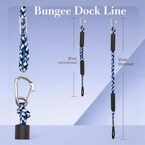 Manifish Bungee Dock Lines for Boats - 2 Pack, 2ft, Stainless Steel Clips