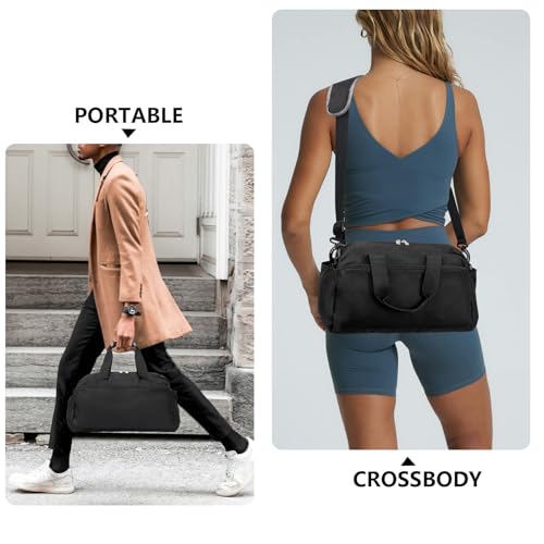 Ineetatu 14-Inch Small Gym Bag for Men & Women - Black Mini Duffel Travel Bag