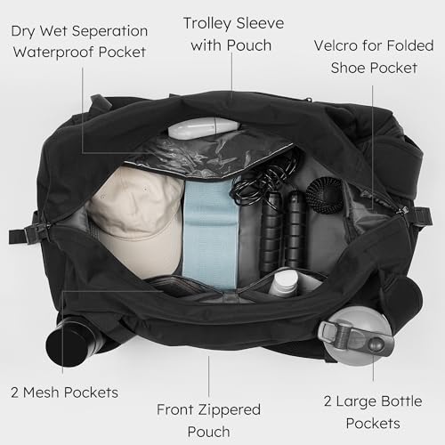 Kookoomia Large Black Convertible Gym & Travel Bag with Shoes & Wet Pocket