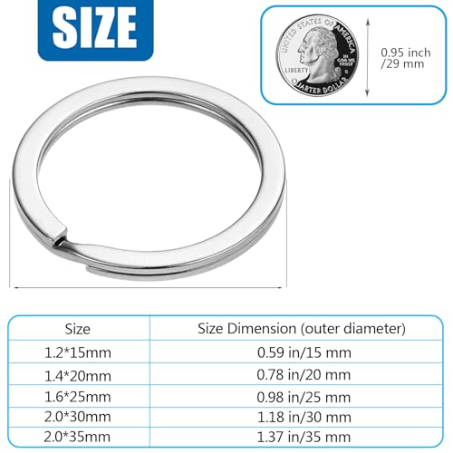 316 Stainless Steel Split Key Ring Set - 5 Sizes, 50 Pieces, Marine Grade Durable Hardware