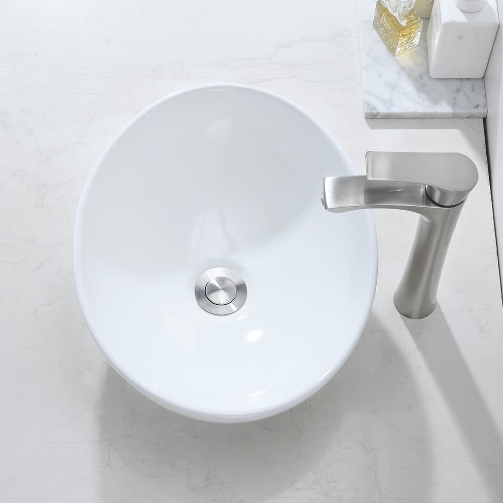Oval Vessel Sink with Faucet and Drain Combo -Bokaiya 16x13 White Bathroom Sink Above Counter Oval Sink Porcelain Ceramic Vessel Sink Art Basin