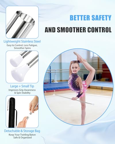 29 Inch Twirling Baton with Carrying Bag & Ribbons - White Tip