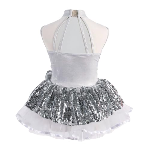 Girls Sequin Sparkly Ballet Tutu Dress - Kpop Costume for 4-6 Years, Silvery