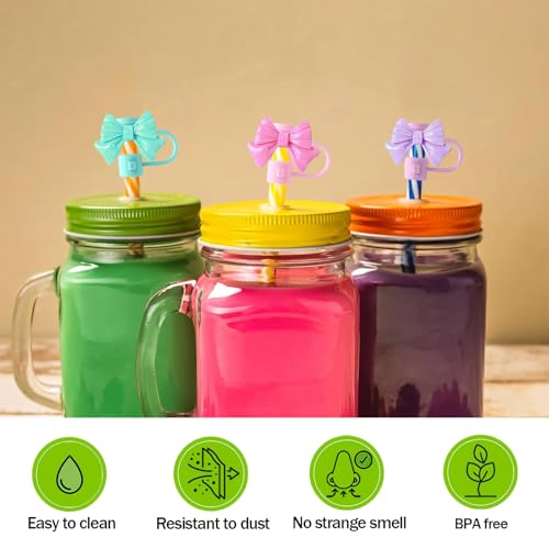 Silicone Bow Straw Covers for Starbucks Cups - 6 Pack