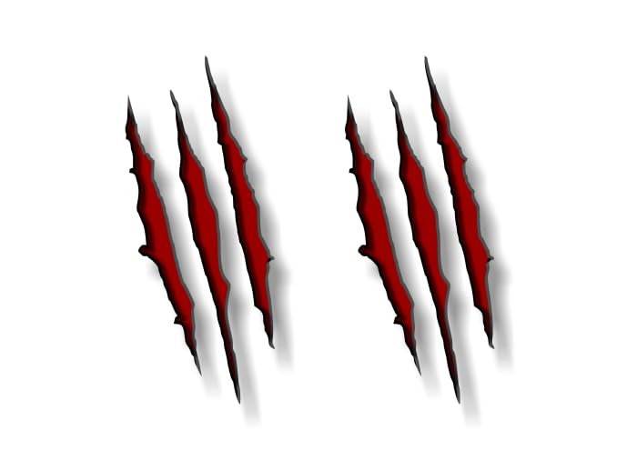 Ripped Claw Marks Vinyl Decals - Red 9" Dinosaur Monster Set
