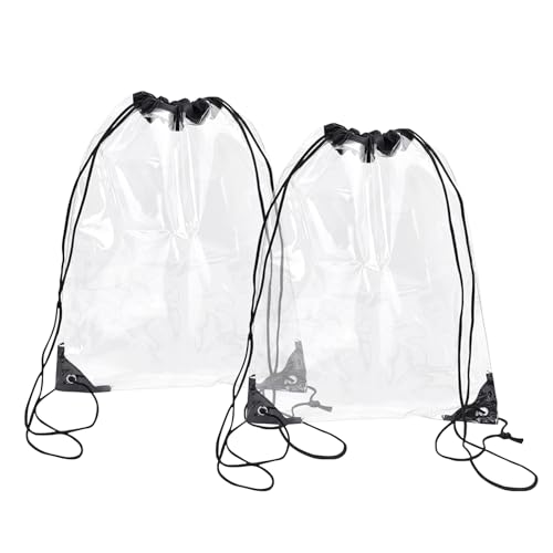 2 Pack Clear Drawstring Bags - Waterproof PVC Stadium-Compliant