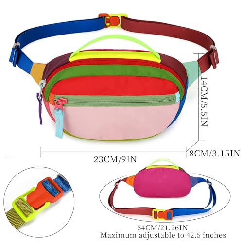 Retro Fanny Pack for Women and Men Pink Waist Bag with 2 Pockets - Festival 80s 90s Style