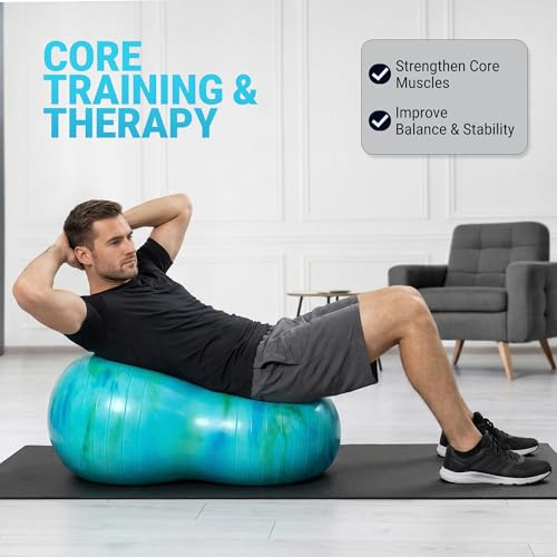PlayZap Peanut Ball 20in for Pregnancy, Therapy & Home Fitness – Blue Green