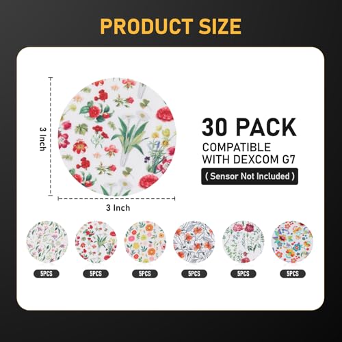 Dexcom G7 Over Patches - Waterproof Adhesive Patch Tape 30Pcs - Petal Waltz Verse