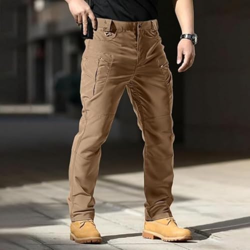 Men's Waterproof Stretch Tactical Cargo Pants - Lightweight, Large / X5-Brown