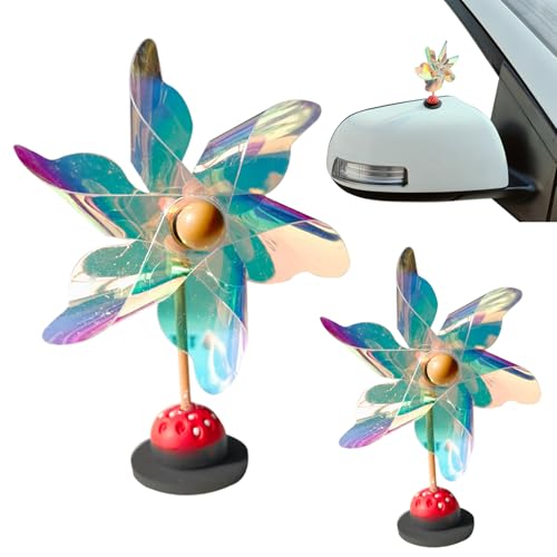 Reflective Bird Deterrent Pinwheels for Car Mirrors - 2 Pieces