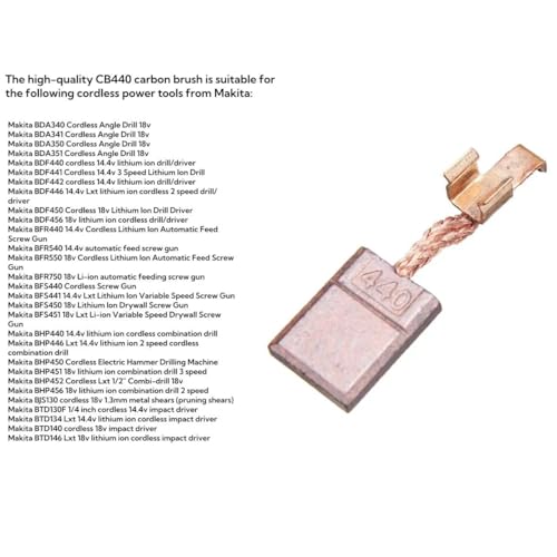 New CB440 Carbon Brush Set for Makita CB-440 CB-448 CB-436 195021-6 194427-5 194159-4 TD134D BFS440 BDF446 (4Pack)